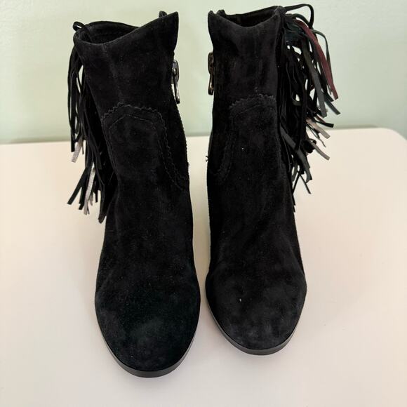 Sam Edelman Booties 7 Suede Leather Western Fringe Zip Ankle Cowboy Black - Picture 2 of 10